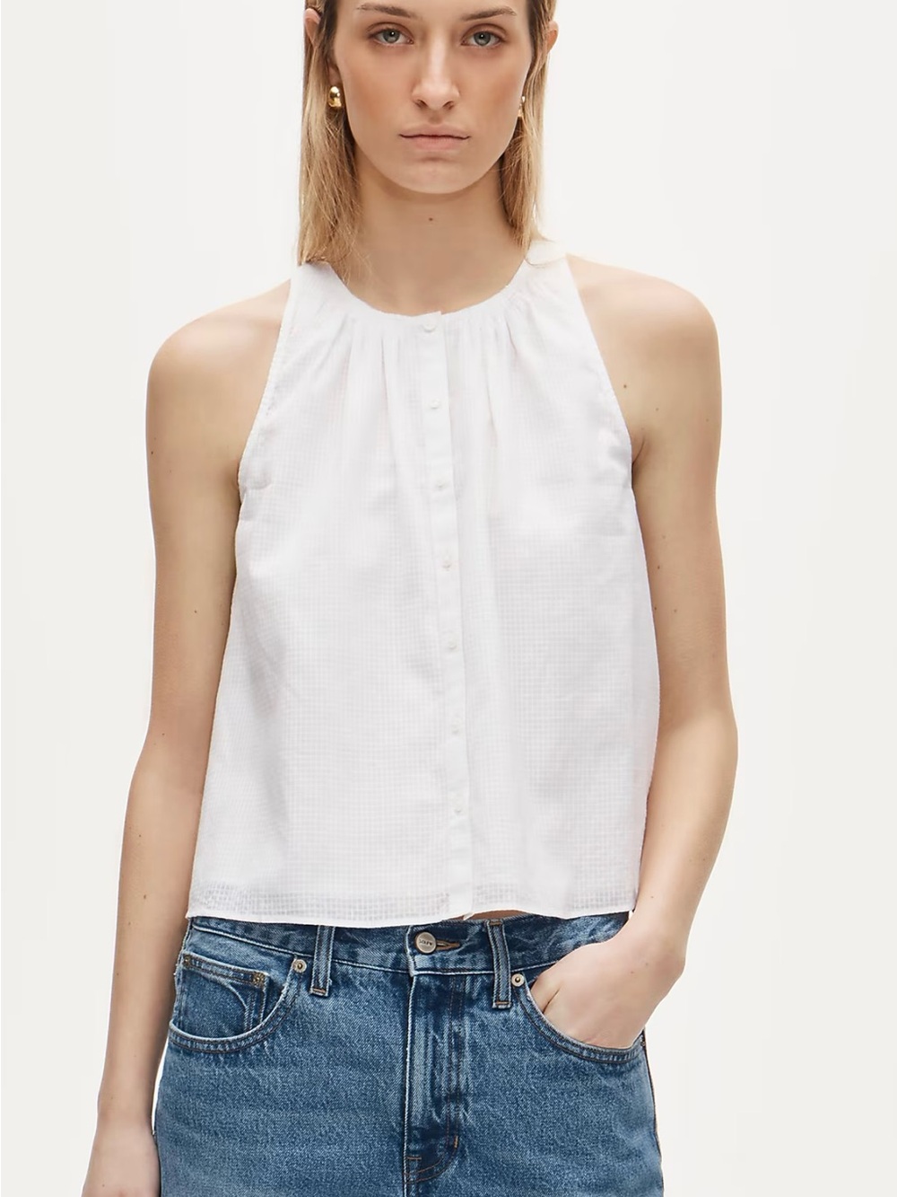 J. Crew High-neck button-up tank top in textured cotton voile NWT $98